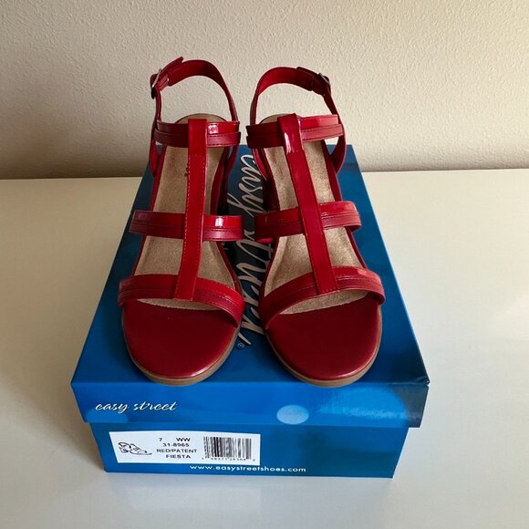 EASY STREET "Fiesta" Heeled Sandal Shoes - Size 7 WW - Red - Picture 3 of 6